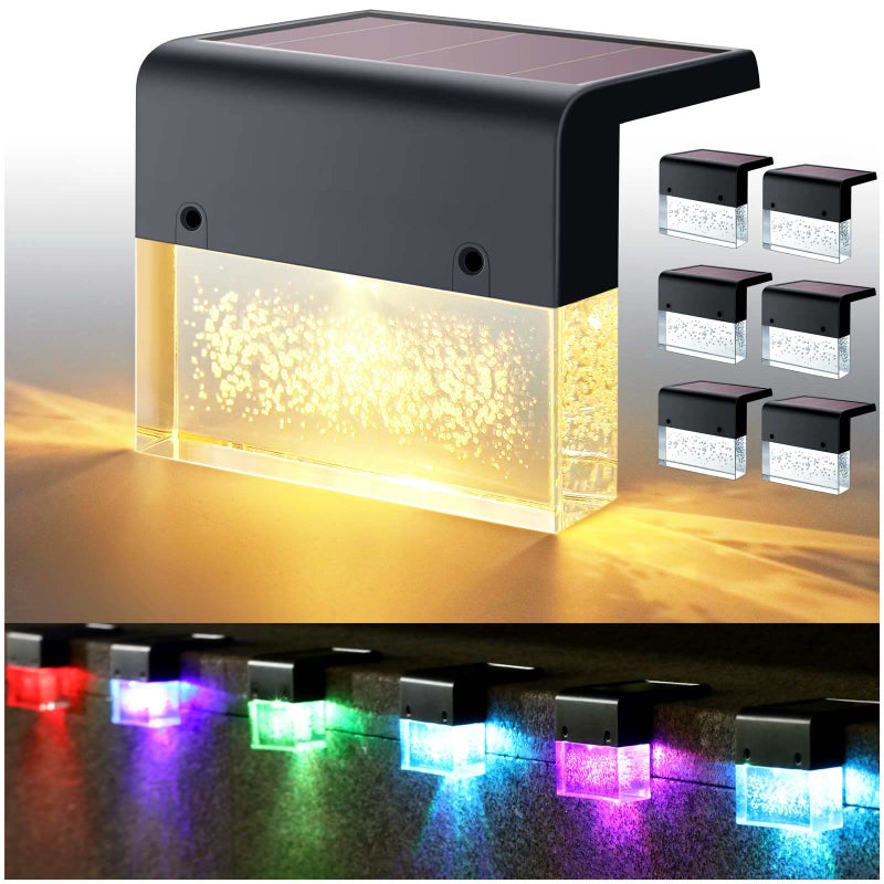 DenicMic Solar Deck Lights 3000K Warm White/Color Changing Outdoor Fence Solar Lights for Step, Railing, Wall, Pool Side LED Waterproof Patio Decor 6 Pack - Image 1